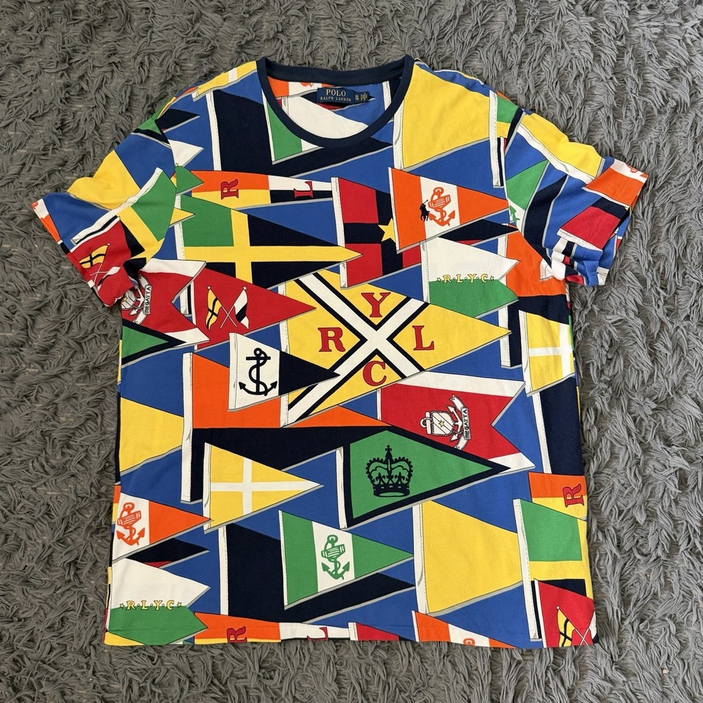 Mens  Polo Ralph Lauren RLYC Flag Print yacht club Shirt XL